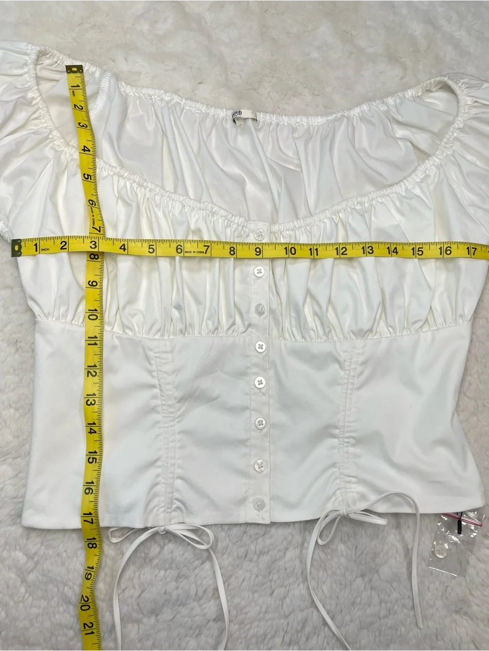 NWOT House of CB Kitty White Puff Sleeve Corset Top, Size Large